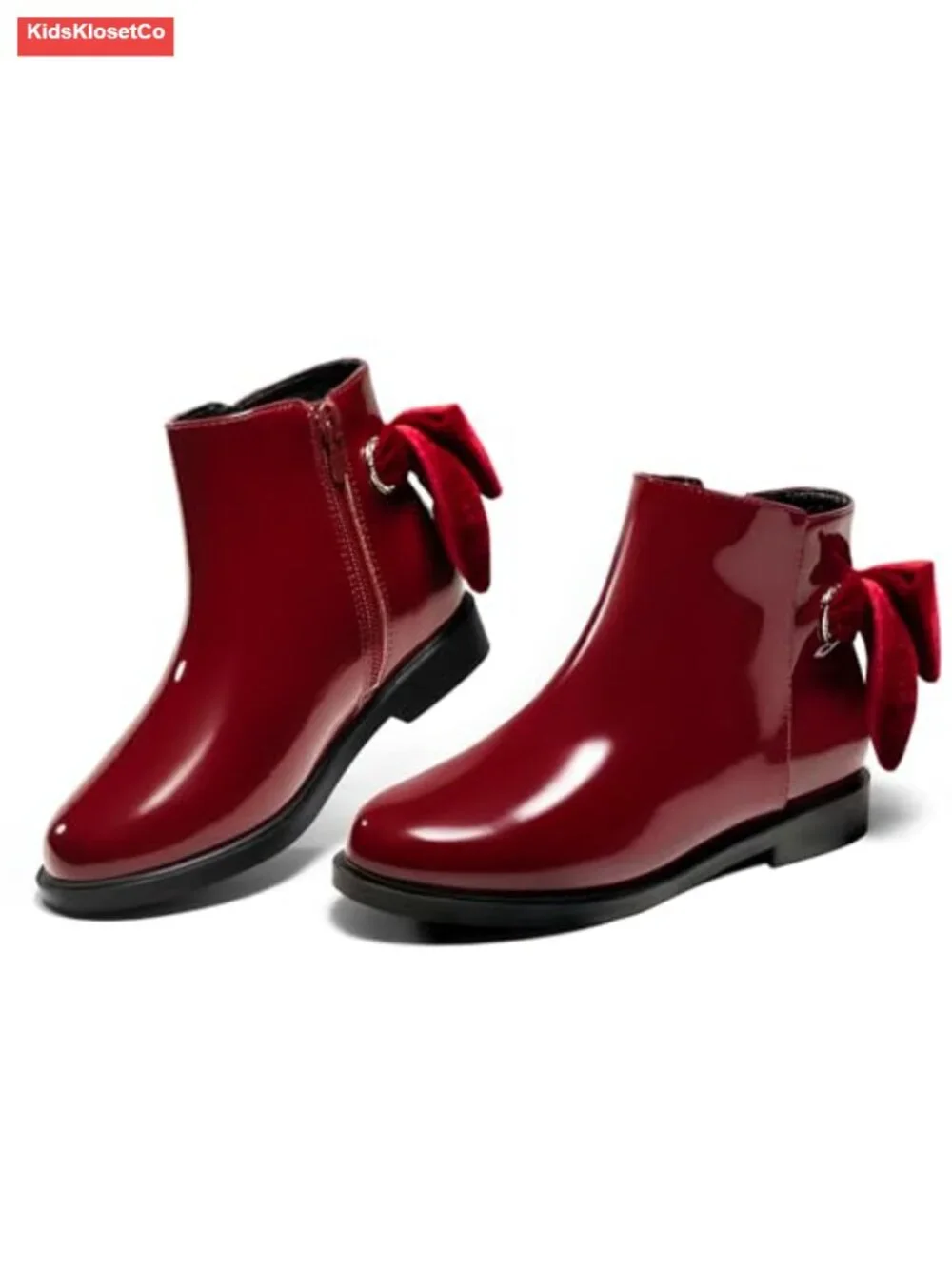 Girls Ankle Boots Chunky Low Heel Side Zipper Bow Dress Booties Fall Winter